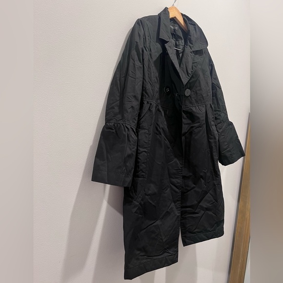 Bernardo Black Swing Coat SM Satin Twill Bell Sleeve Dress Jacket Lightweight - Picture 3 of 5